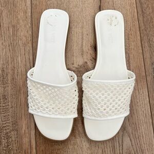 Nine West Cream Woven Slide Sandals